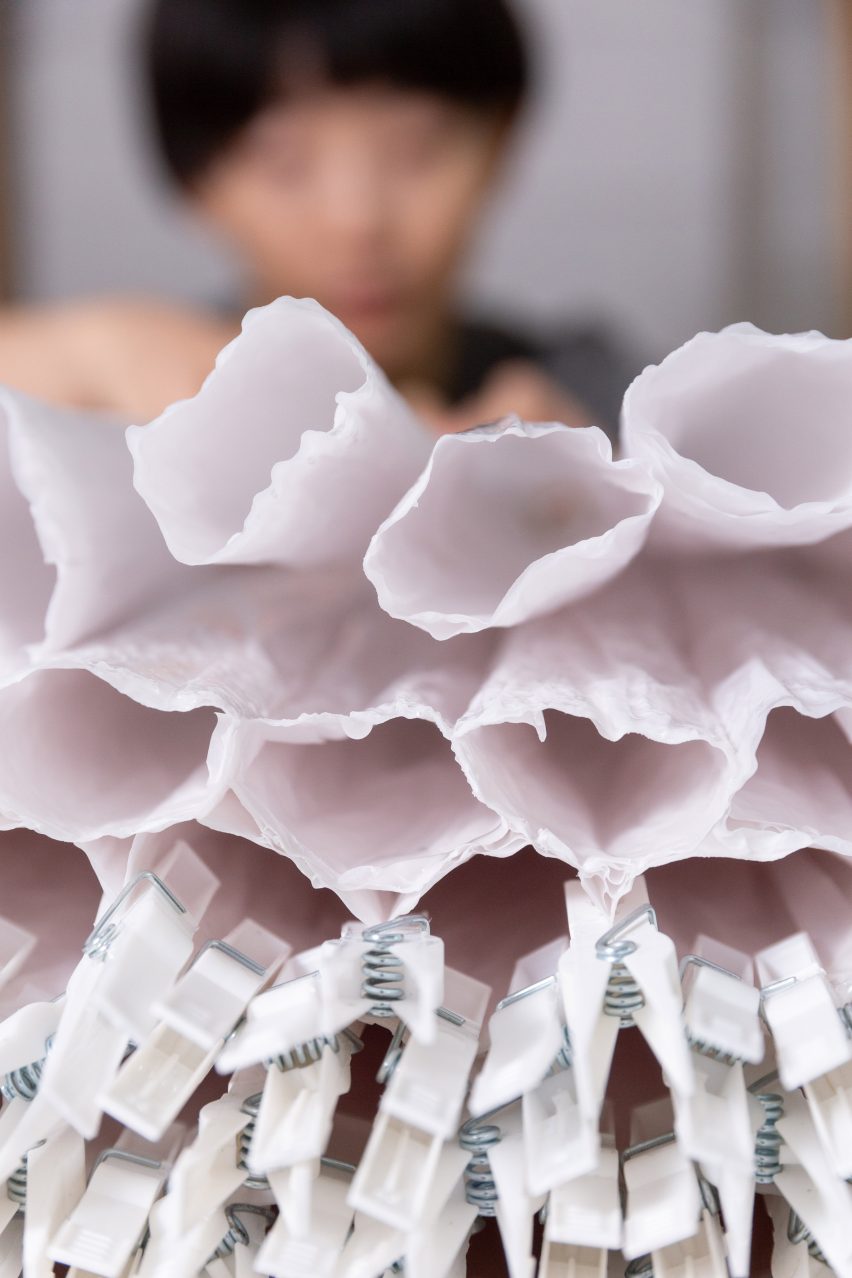 Pao Hui Kao making her Paper Pleats furniture