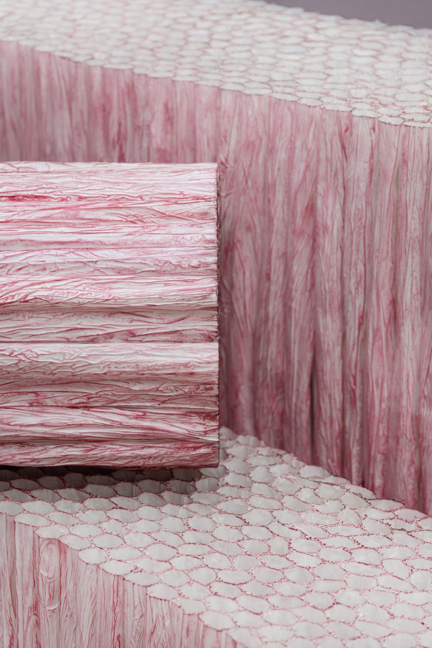 Paper Pleats furniture in red by Pao Hui Kao
