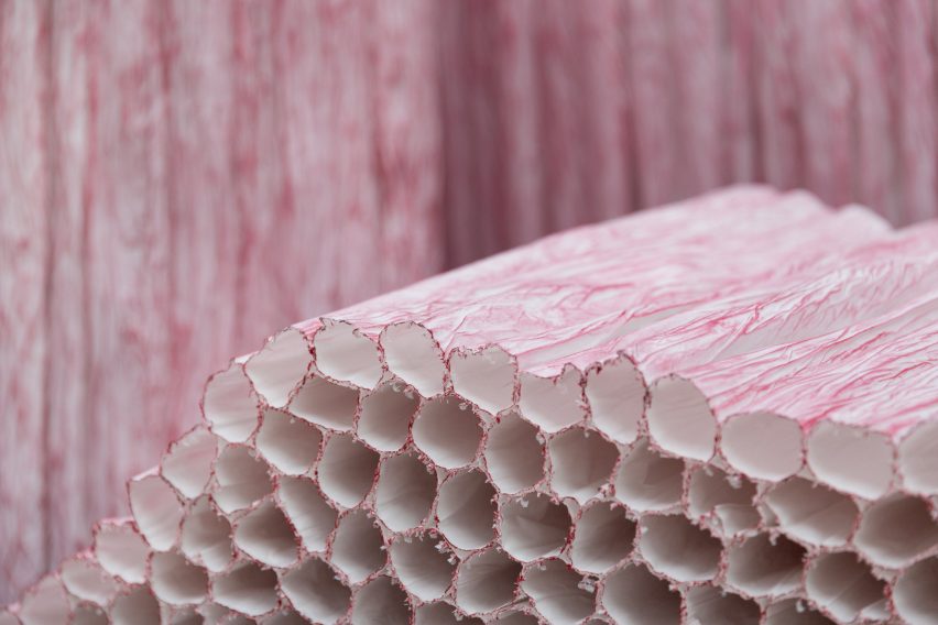 Paper Pleats furniture in red by Pao Hui Kao