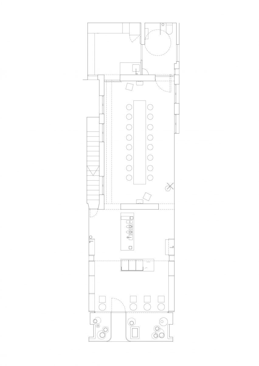 Plan drawing of Acid Cafe and Bakeshop in Madrid by Plantea Estudio