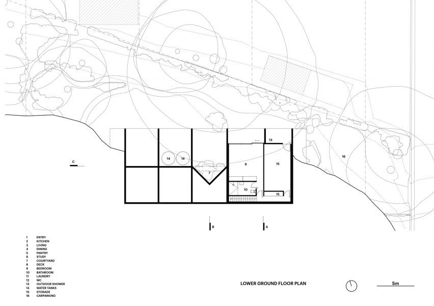 Lower ground floor plan for Mossy House in New South Wales