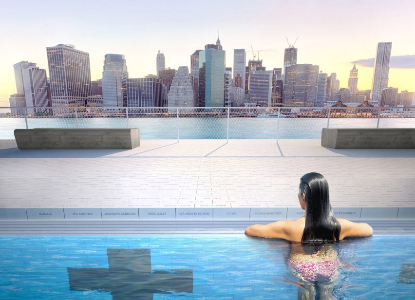 person looking at floating pool