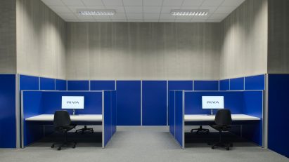 Mock office with blue panels