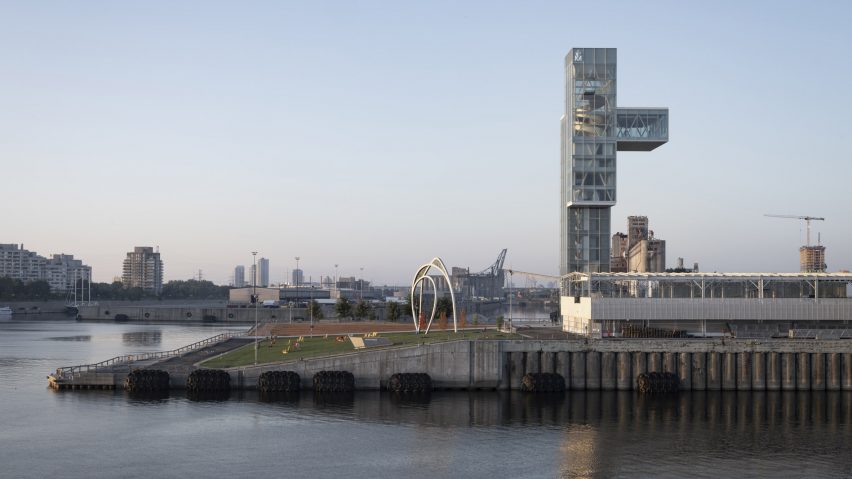 Montreal port tower with pier