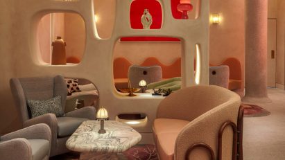 Interior of The Red Room bar in The Connaught hotel, London