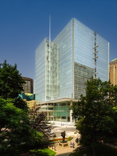 View of new Toronto courthouse through the trees