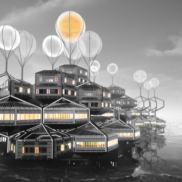 Visualisation showing a floating energy harvesting site