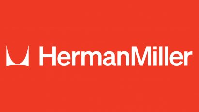 White Herman Miller logo by Order Design on a red backdrop
