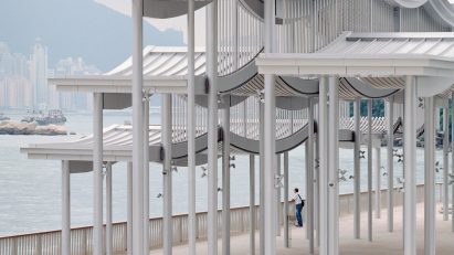 Undulating canopy roof on a pier by New Office Works