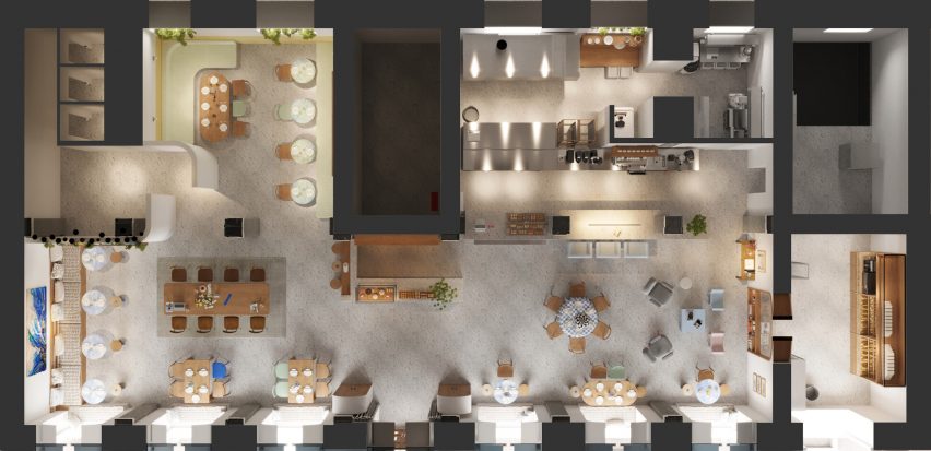 Layout of FIKA Restaurant in Kazakhstan by NAAW Studio