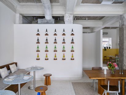 Wine display in FIKA Restaurant in Kazakhstan by NAAW Studio
