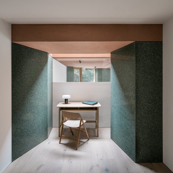 Desk inside Terzetto flat extension in London by ConForm Architects