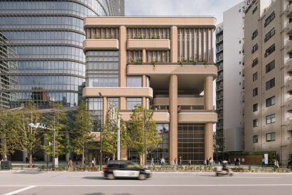 Front elevation of The British School in Tokyo in Azabudai Hills by Heatherwick Studio