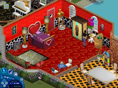 Decorated bedroom in a house in The Sims 1