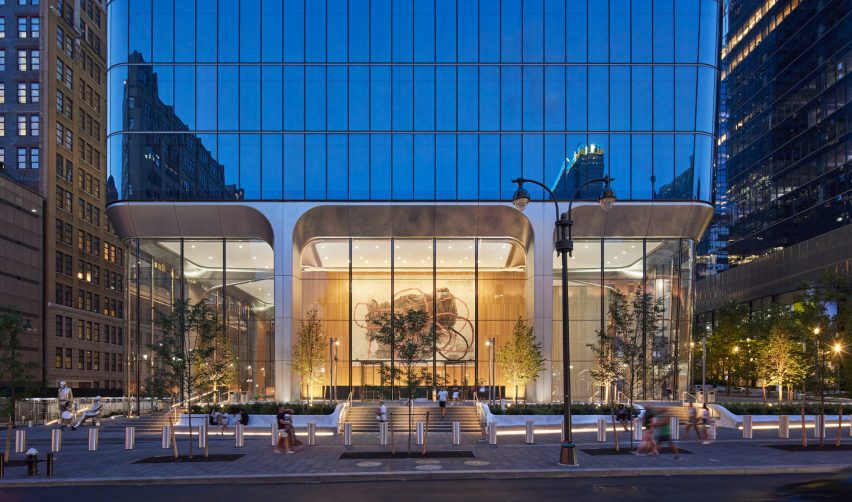 A facade of glass and large columns