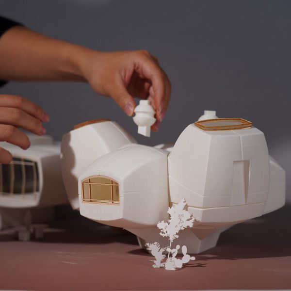 Photograph of white architectural model
