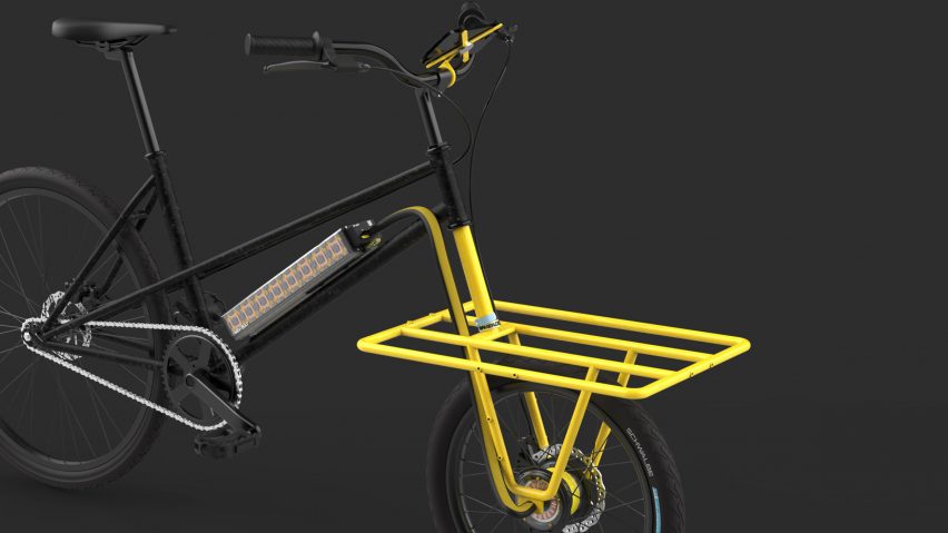 Bicycle with yellow front piece on black background