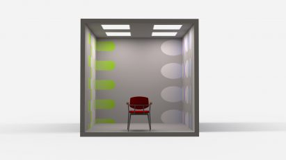 Sectional view of room that has patterned corners