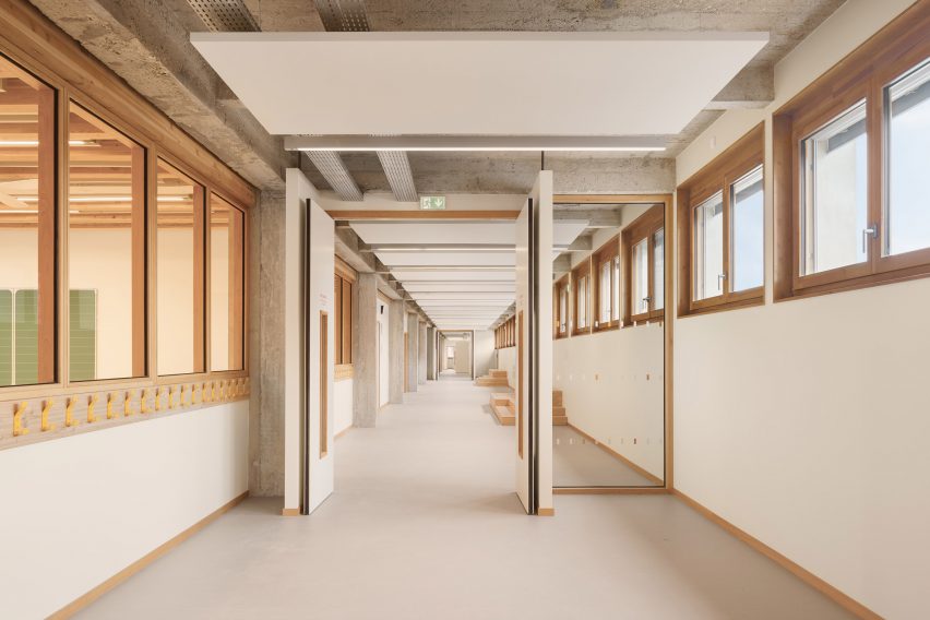Interior corridor of the Eugenie Brazier school in Lyon