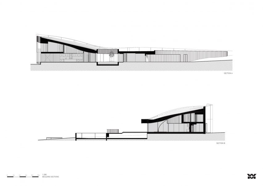 Section drawings of Peninsula House by Wood Marsh