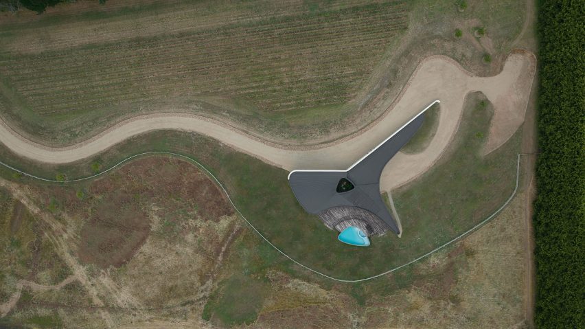 Aerial view of Peninsula House by Wood Marsh
