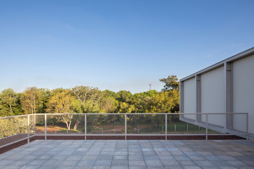A porch area with railing