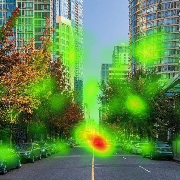 Photo of buildings with abstract graphic