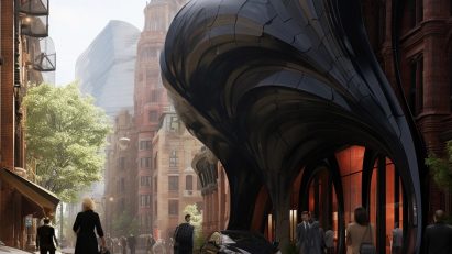 Architectural render generated using Midjourney