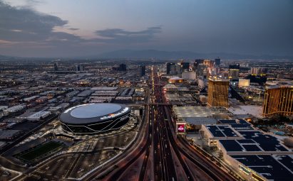 Super Bowl stadium with road in the middle