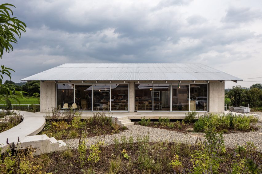 Concrete house with glass doors