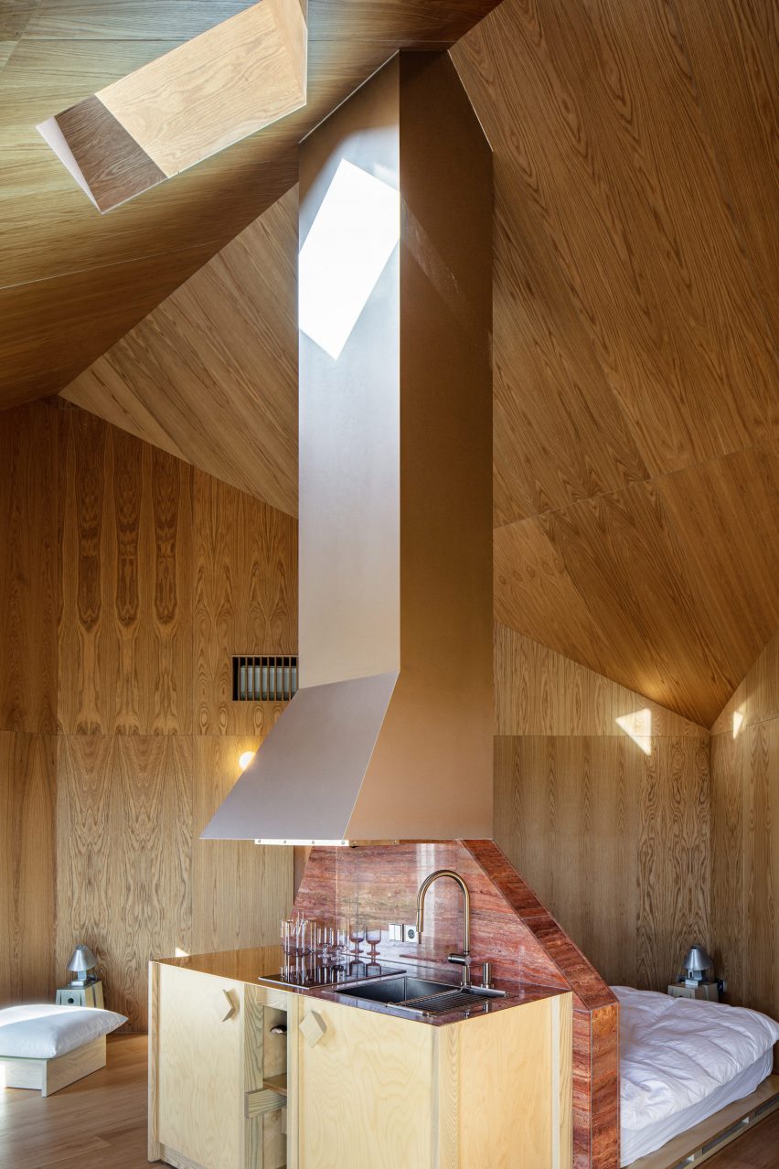 Timber interior of an angular home in South Korea