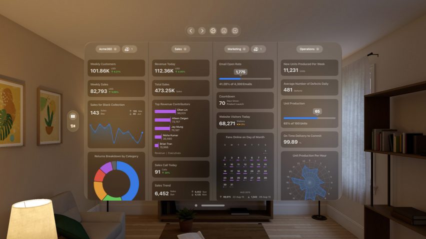 A menu and info seen in Vision Pro headset