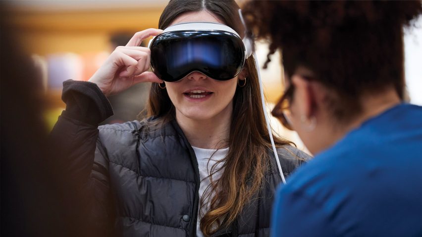 Girl wearing Vision Pro headset