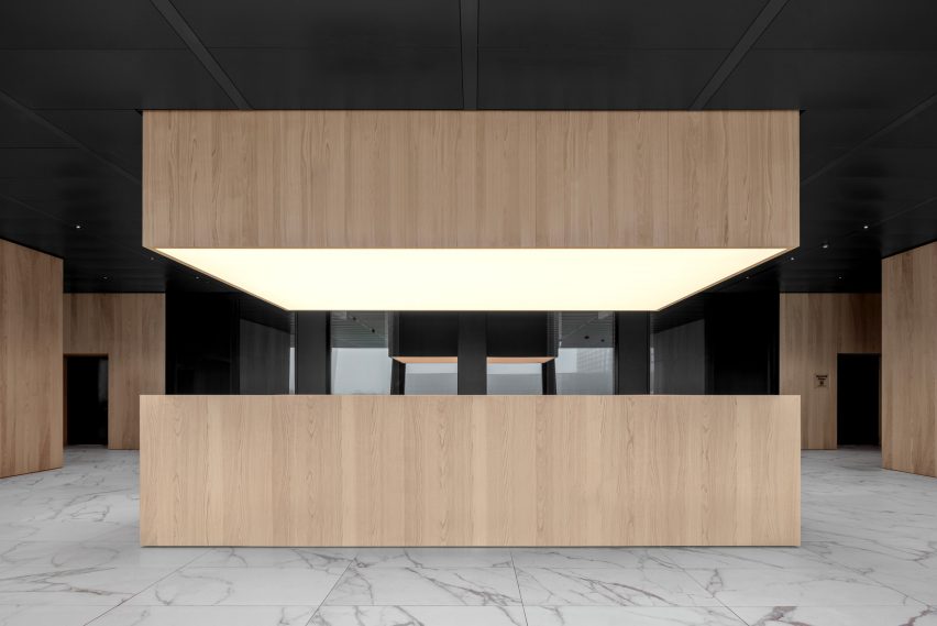 Office interior with a timber admin desk