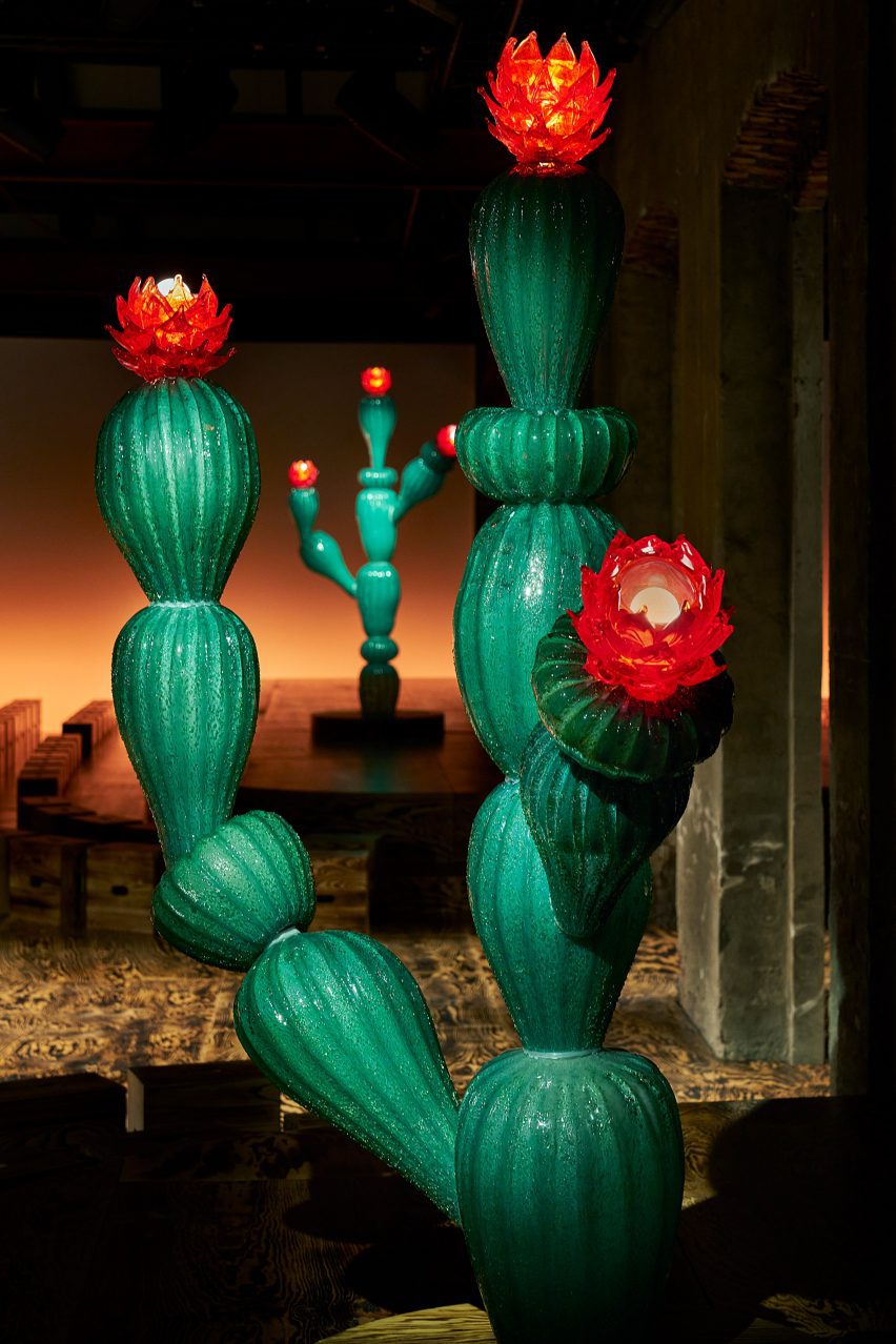 Murano glass flowering cacti