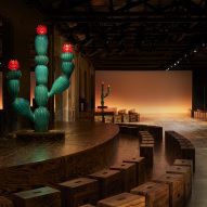 Glass cacti and wooden stools on Bottega Veneta set