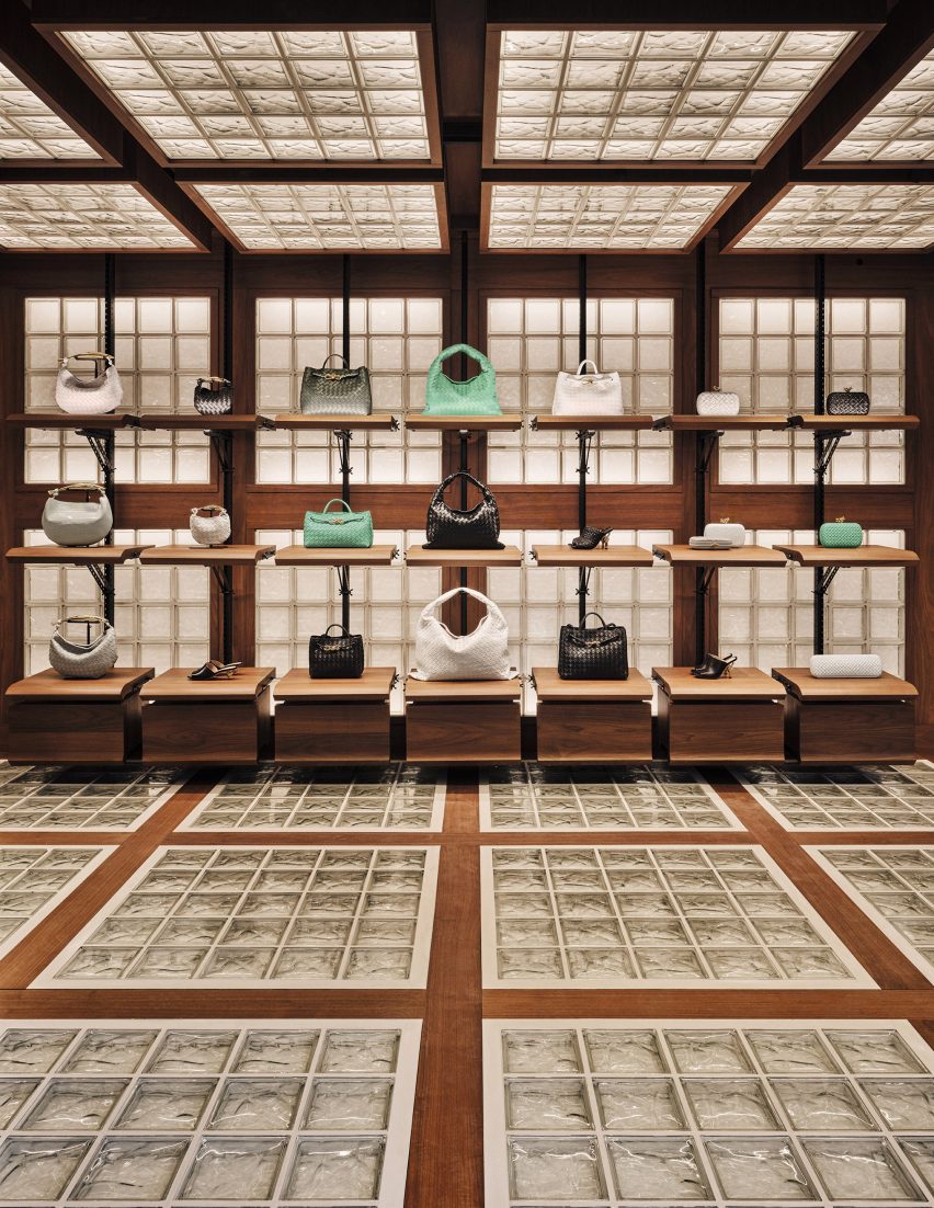 handbags on display in Bottega Veneta's Paris store