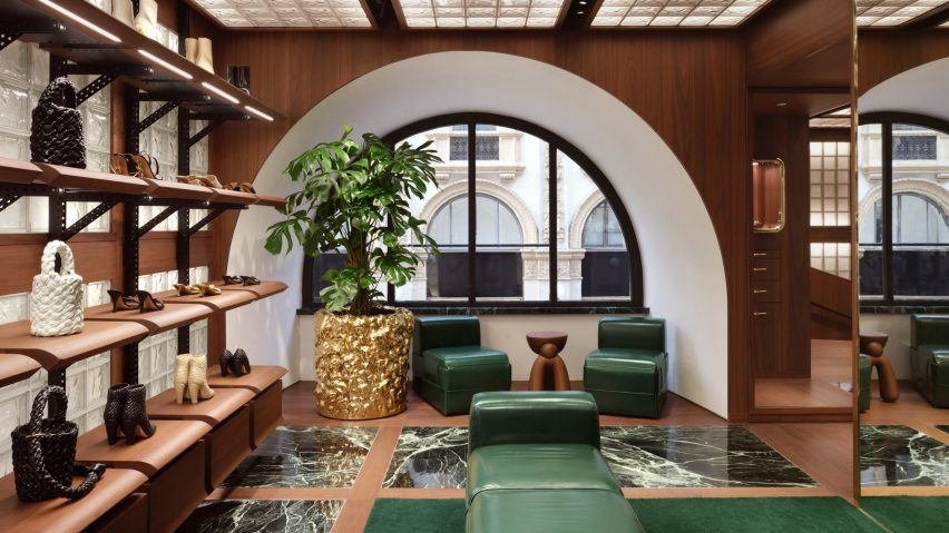 Italian modernist architecture informs Bottega Veneta store in historic Milan galleria
