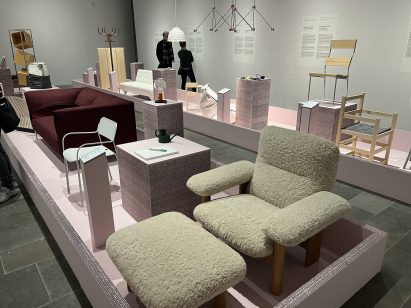Chair and footstool on display at exhibition