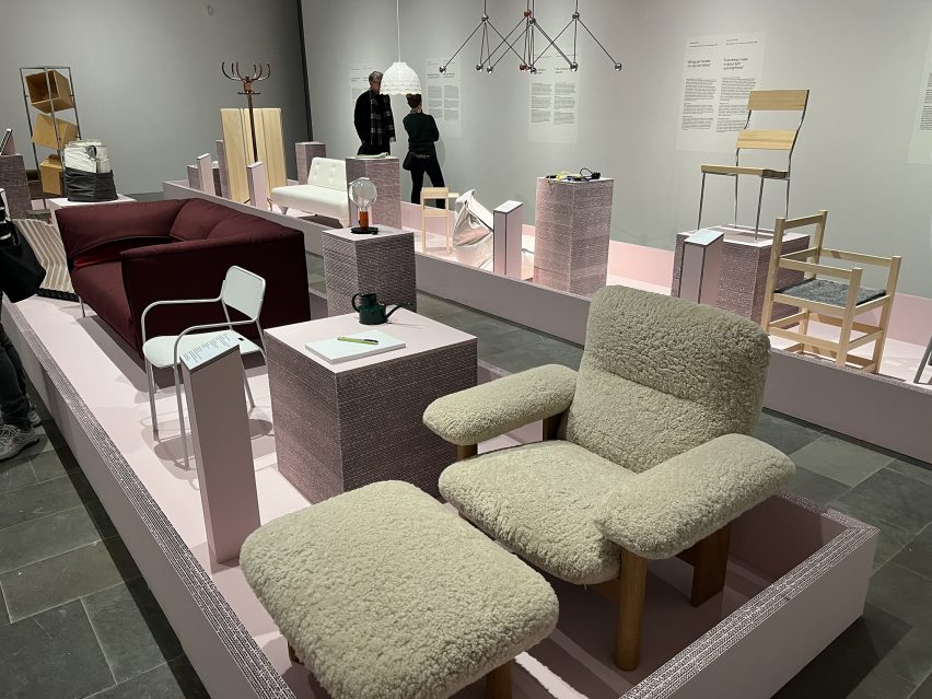 Chair and footstool on display at exhibition