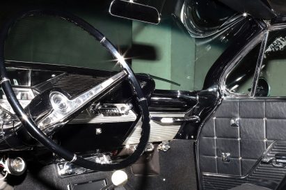 Interior of a classic car with chrome details