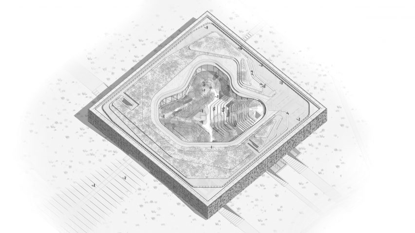 Axonometric view of Central Control Building by Bilgin Architects