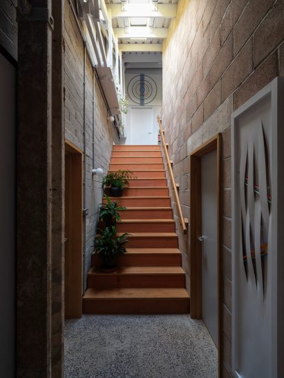 Staircase enclosed by blockwork walls