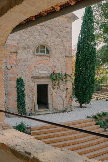 Stairs leading up to Vocabolo Moscatelli hotel in converted monastery