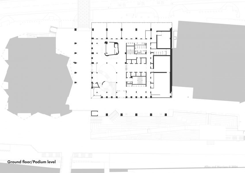Ground floor plan of London College of Fashion by Allies and Morrison