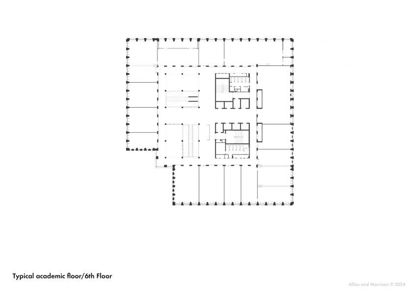 Typical upper floor plan of London College of Fashion by Allies and Morrison