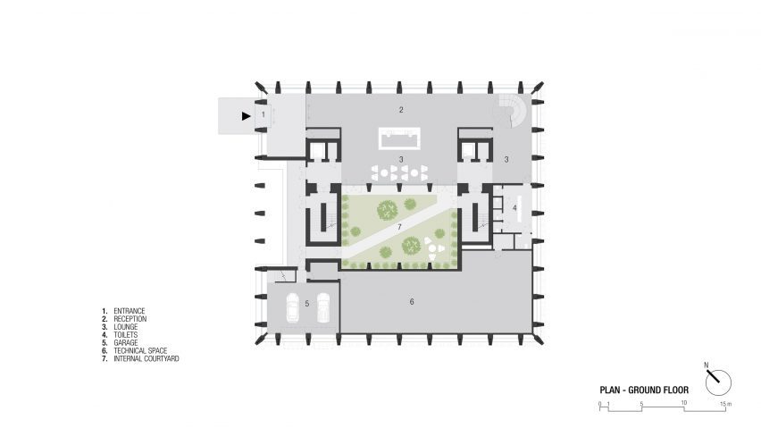 Ground floor plan of the Bonfiglioli headquarters by Peter Pichler Architecture