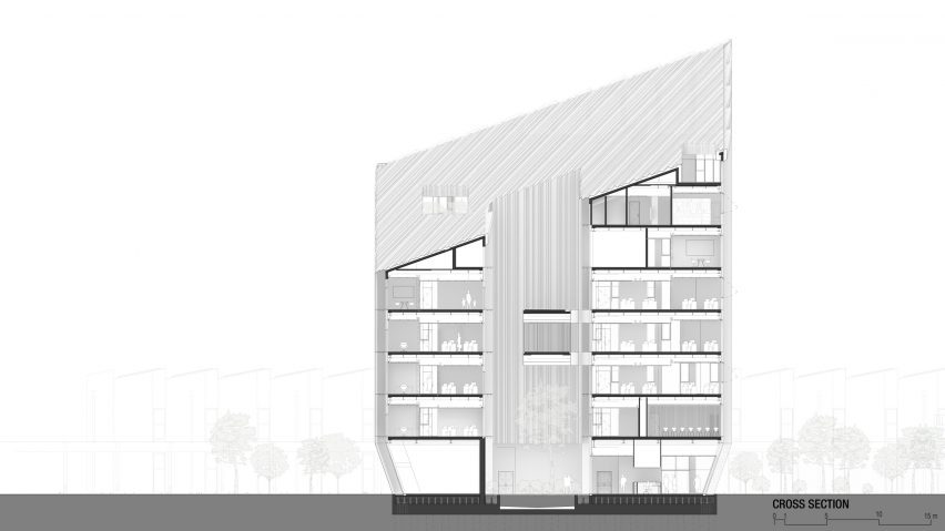 Section of the Bonfiglioli headquarters by Peter Pichler Architecture