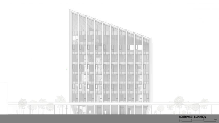 Elevation of the Bonfiglioli headquarters by Peter Pichler Architecture