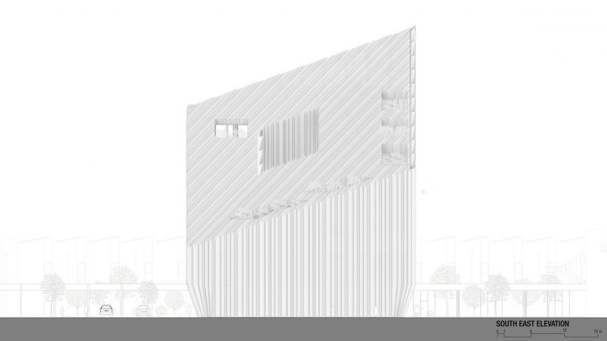 Elevation of the Bonfiglioli headquarters by Peter Pichler Architecture